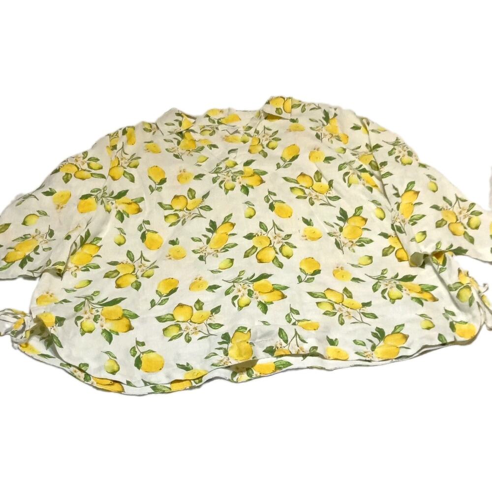 Cynthia Rowley 100% Linen Lemon Floral Blouse Womens Plus 2X Pull On